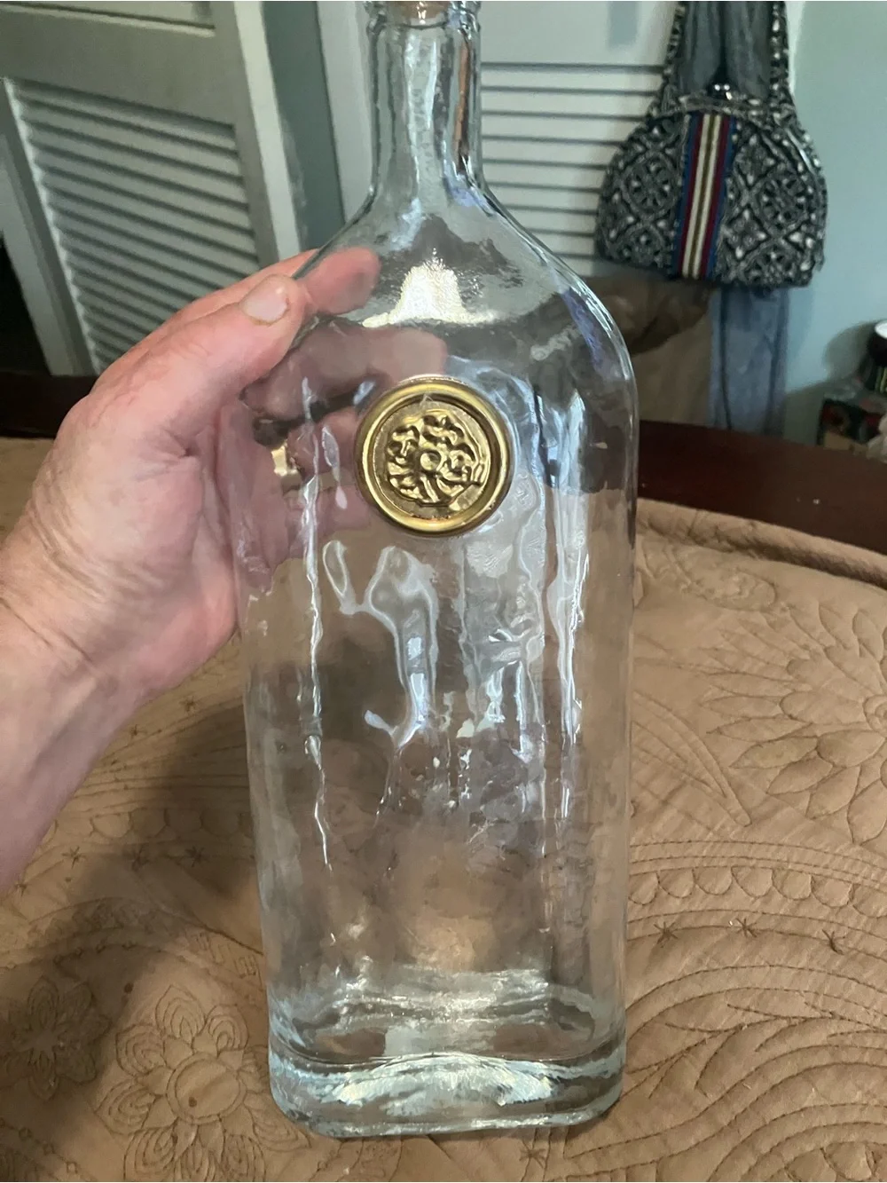 NWT Pier 1 Clear Glass Bottle Resembling Vintage Whiskey Decanters